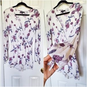 Kendall & Kylie Purple Floral V neck White Romper